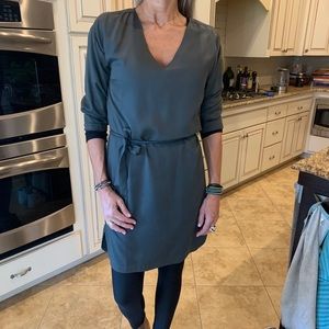 grey/green dress with tie